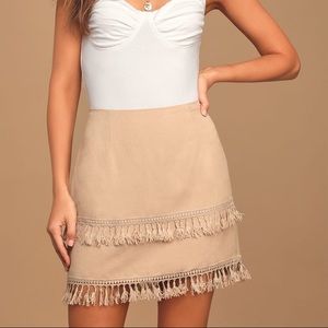 Sekera Beige Tassel Mini Skirt